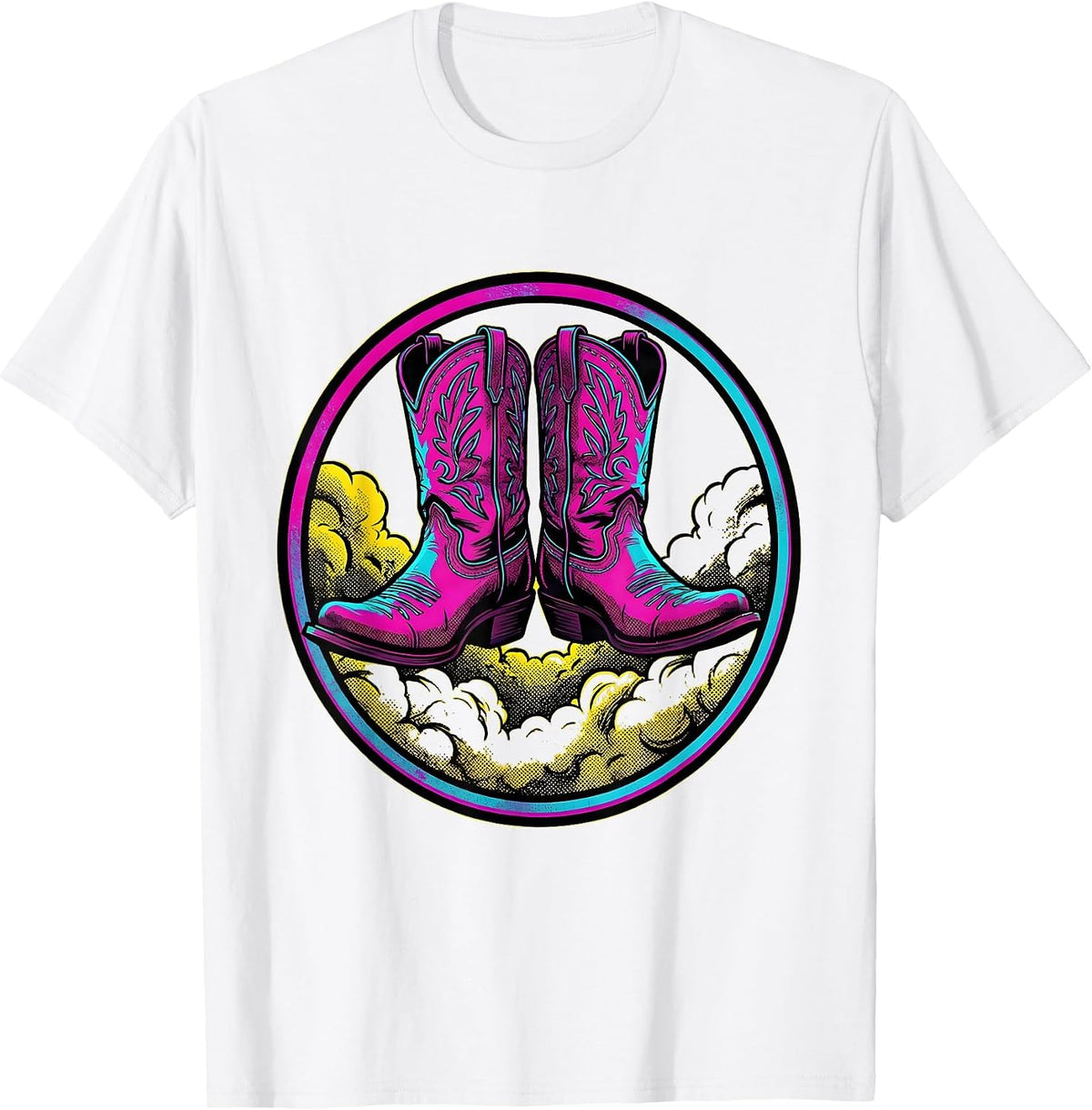 Men's Cowboy Boots Kicking Dust Western Graphic Tee T-Shirt - White