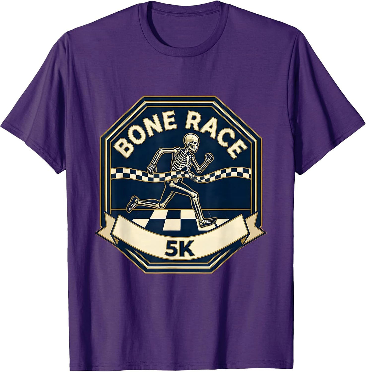 Men's Bone Race 5K Funny Skeleton Runner Halloween Fun Run T-Shirt - Purple