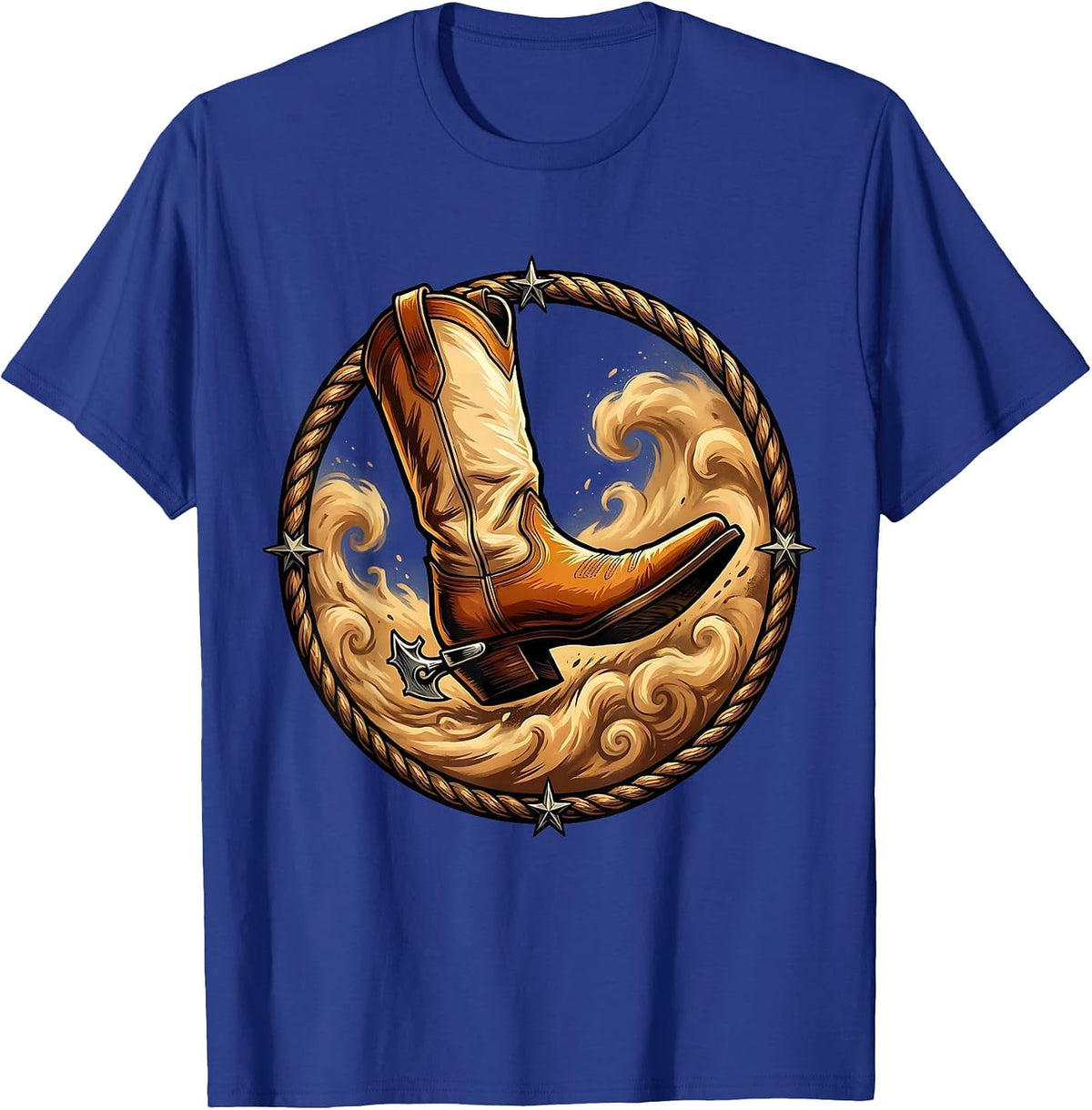 Men's Spurred Boot Kicking Dust Cowboy Western Design T-Shirt - Royal Blue