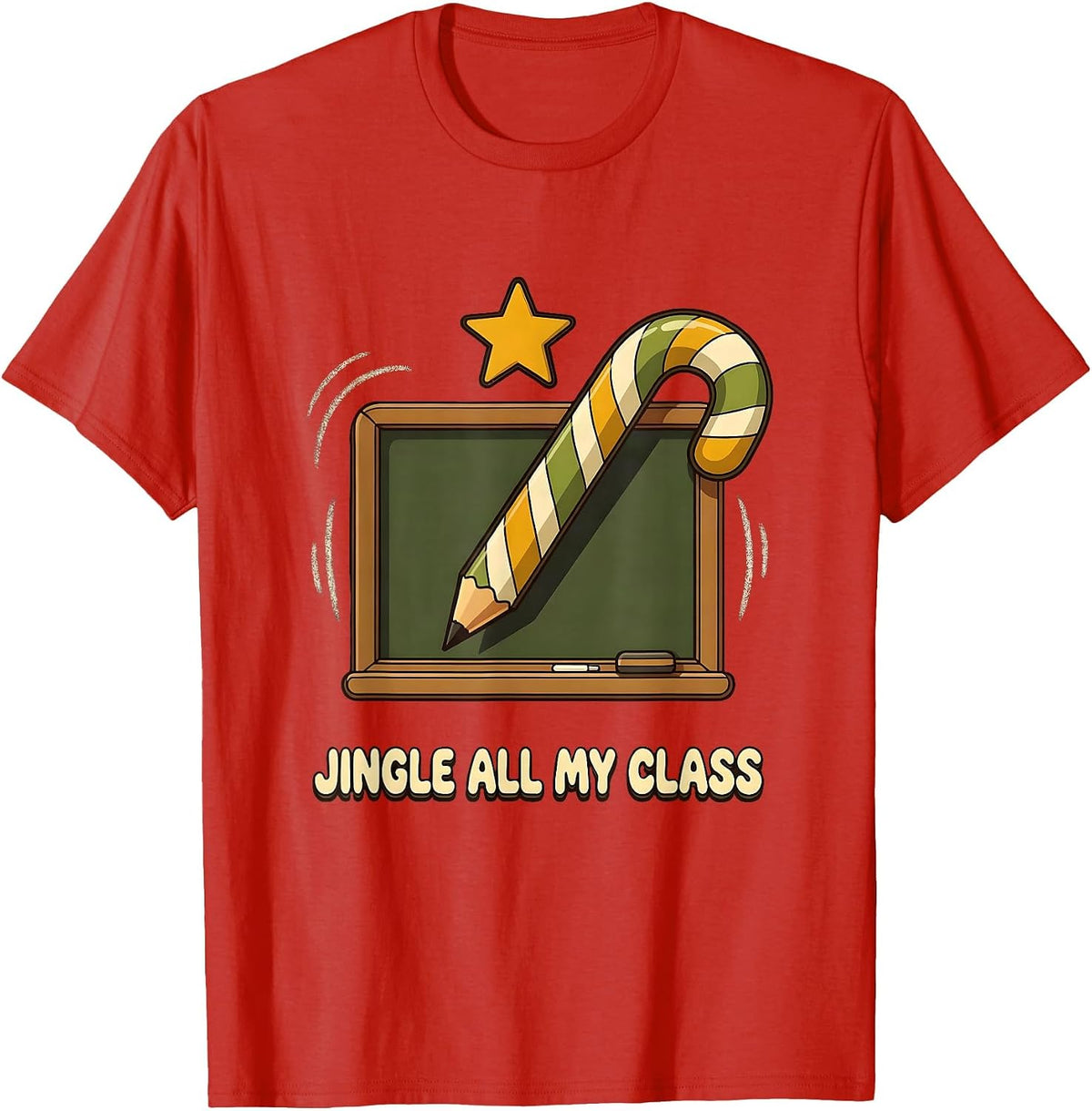 Men's Jingle All My Class Retro 70s Teacher Christmas Humor T-Shirt - Red