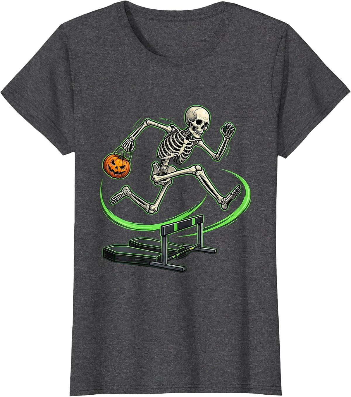 Women's Skeleton Runner Halloween 5K Fun Run Matching Costume T-Shirt - Dark Heather Grey