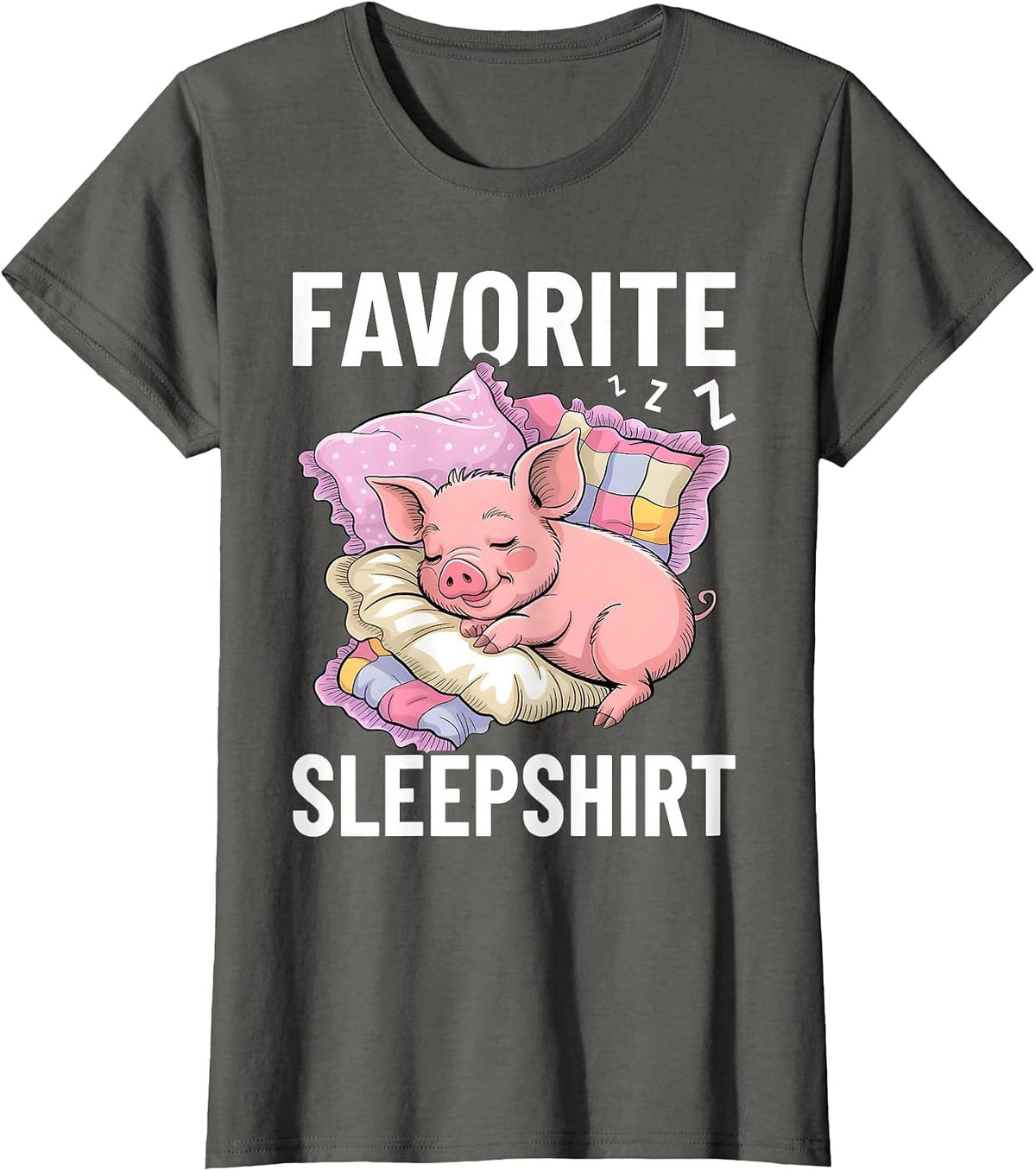 Favorite Sleep, Napping Pig, Piglet & Piggy Pajama T-Shirt - Asphalt Grey