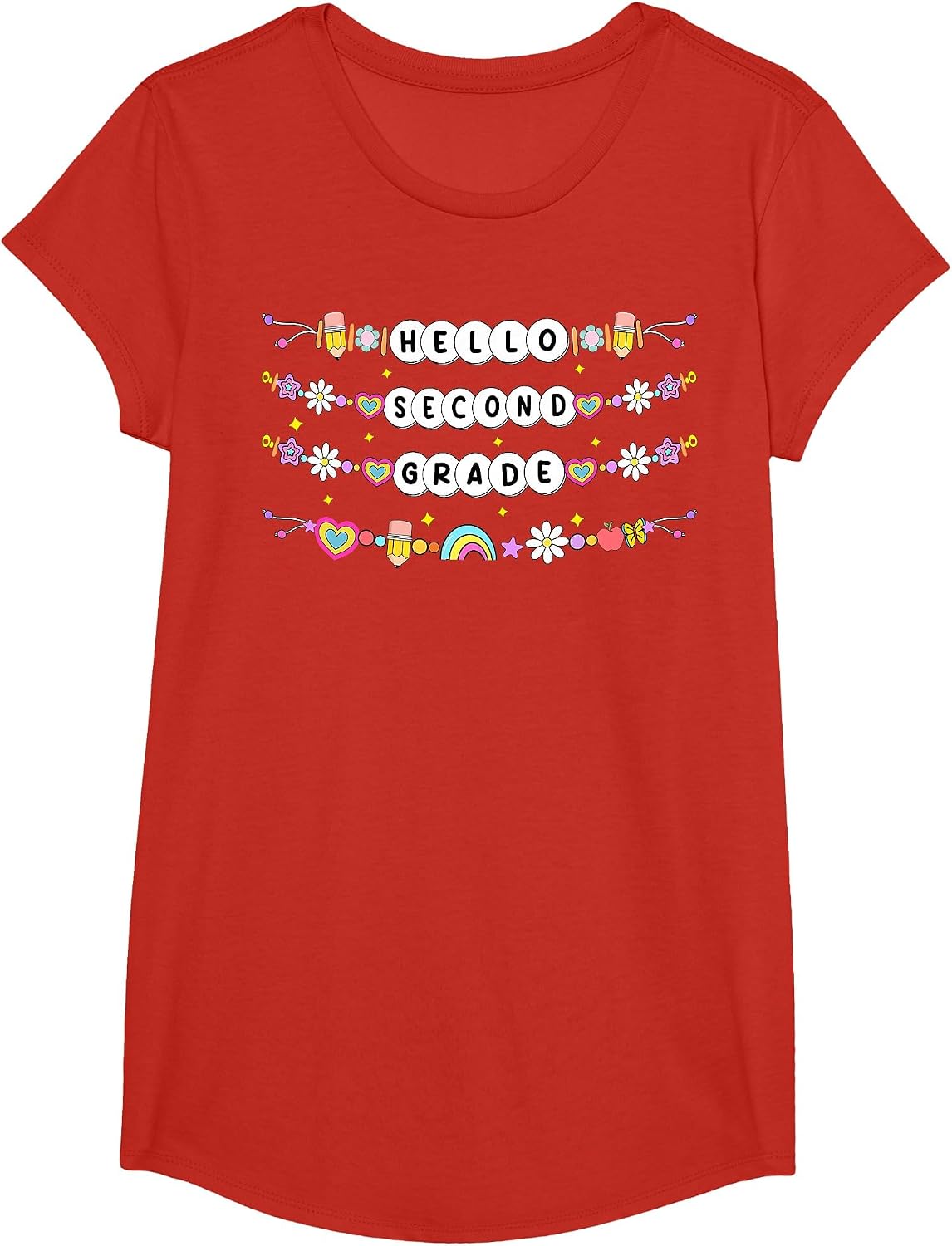 Hello Second Grade Friendship Bracelets Back to School Kids T-Shirt - Girls Red