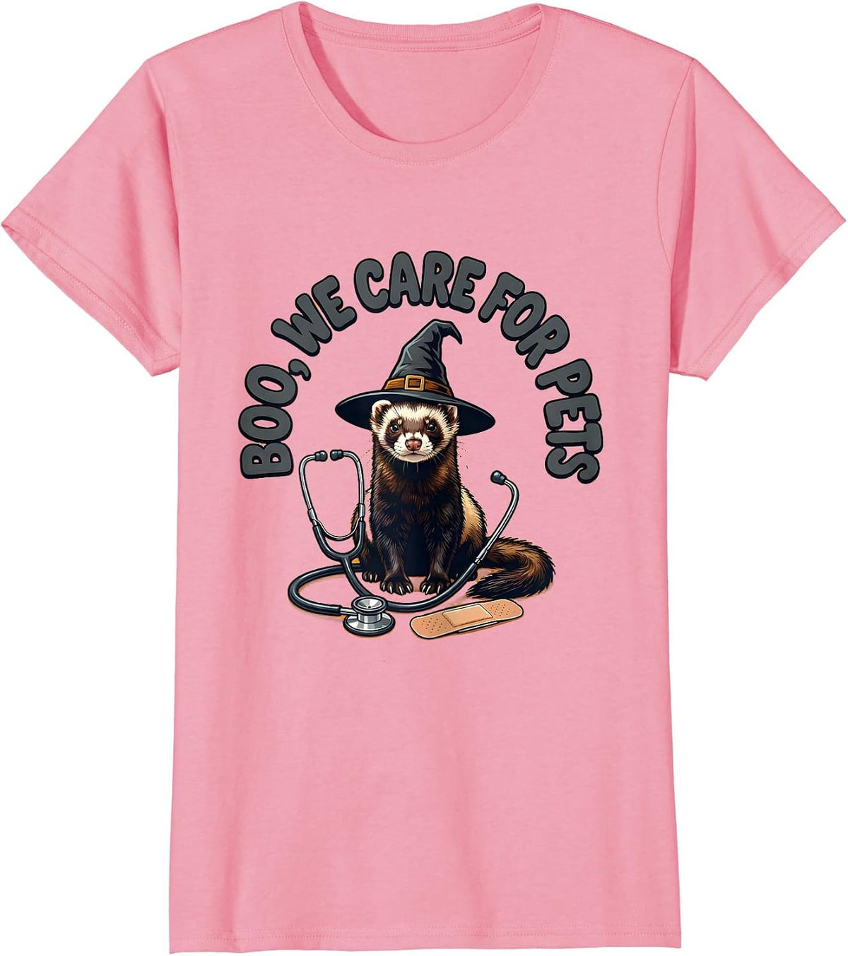 Women's Boo We Care For Pets Funny Vet Tech Veterinary Halloween T-Shirt - Pink