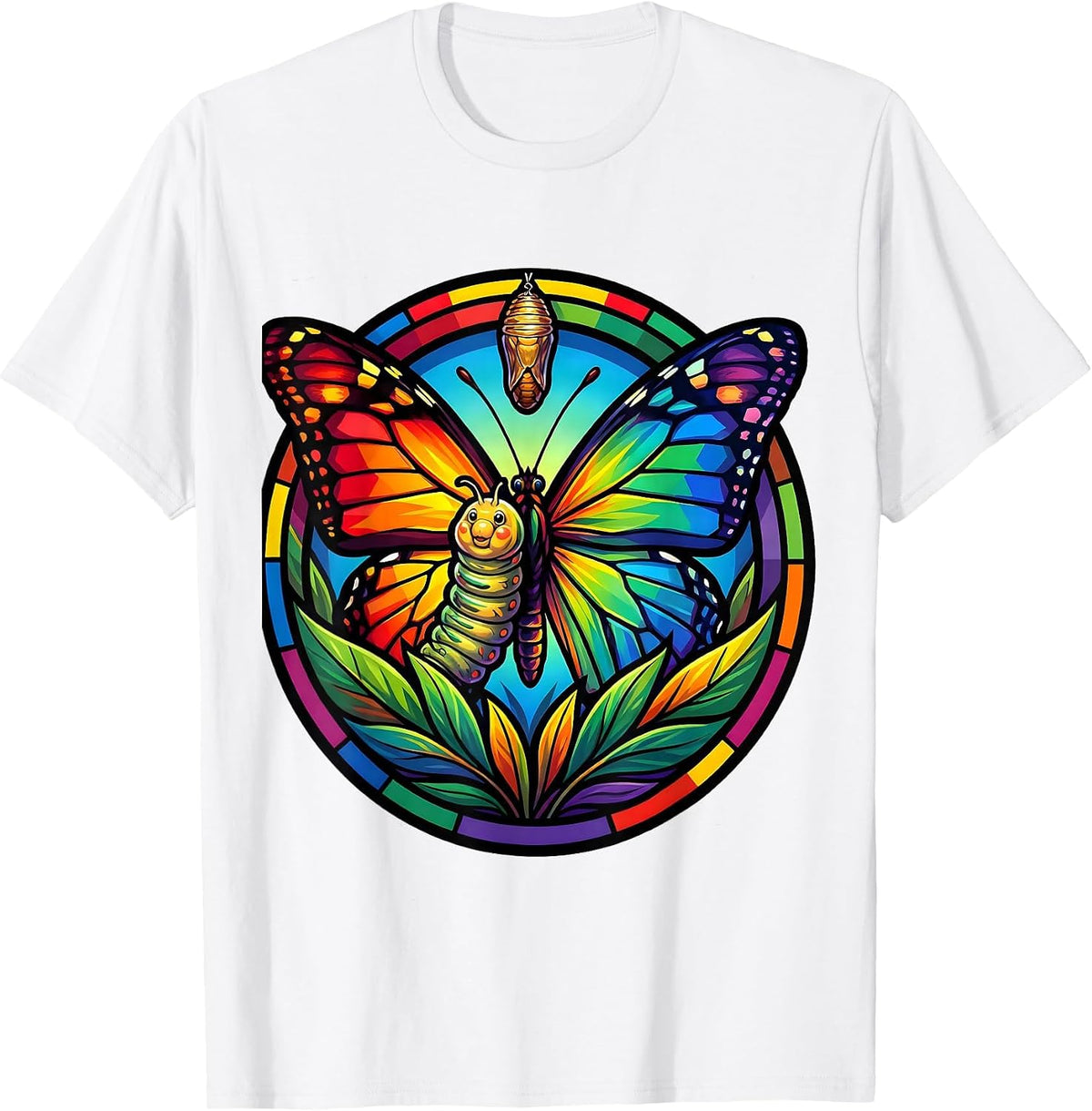 Men's Special Education Caterpillar Butterfly Transformation T-Shirt - White