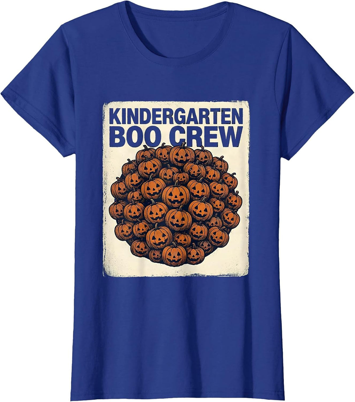 Women's Kindergarten Boo Crew Playful Halloween Teacher Crew Party T-Shirt - Royal Blue