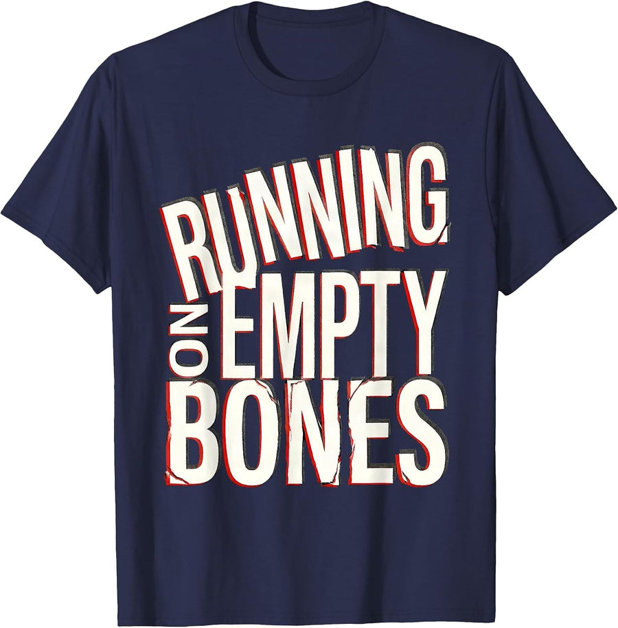 Running on Empty Bones Funny Skeleton Runner T-Shirt - Navy Blue