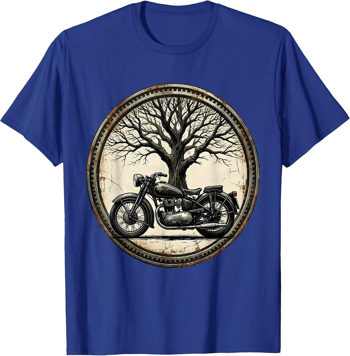 Men's Vintage Motorcycle Under Lone Tree Biker Graphic T-Shirt - Royal Blue