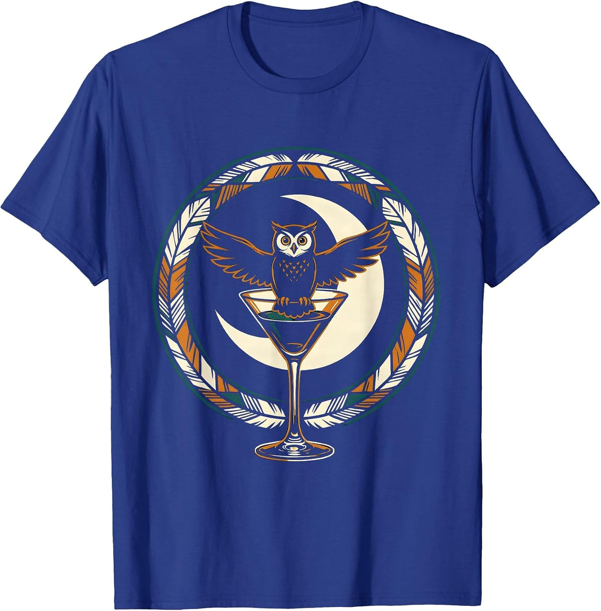 Espresso Martini Owl Midnight Cocktail Graphic T-Shirt - Royal Blue