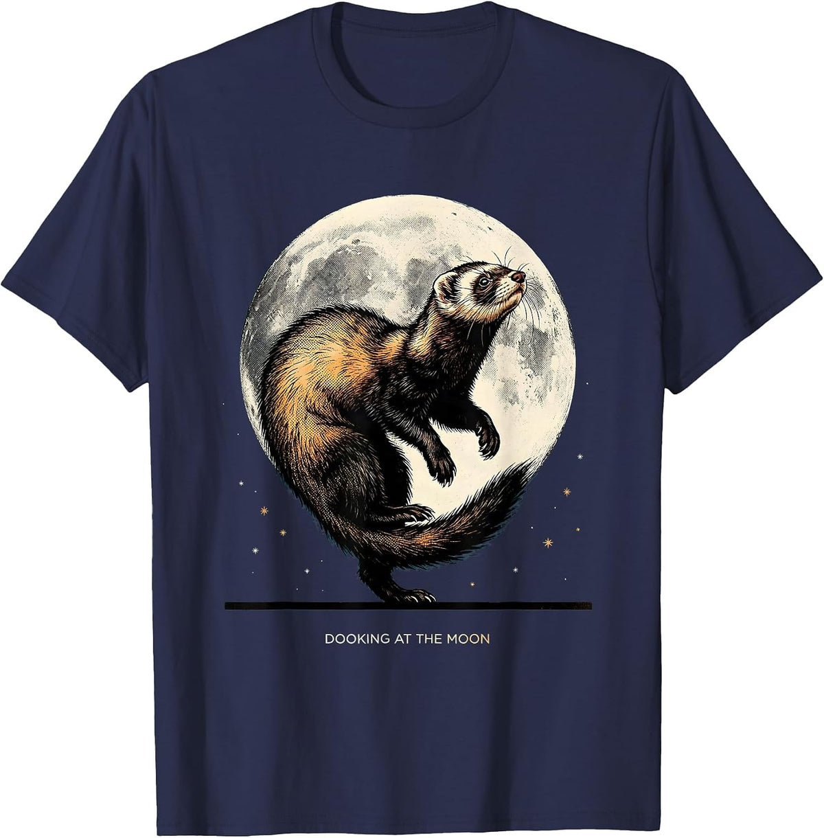 Dooking at the Moon Funny Ferret Lover Pet Humor T-Shirt - Navy Blue
