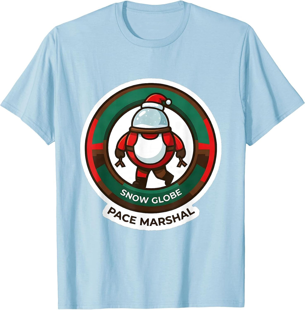 Men's Snow Globe Pace Marshal Funny Christmas 5K Run Runner T-Shirt - Baby Blue