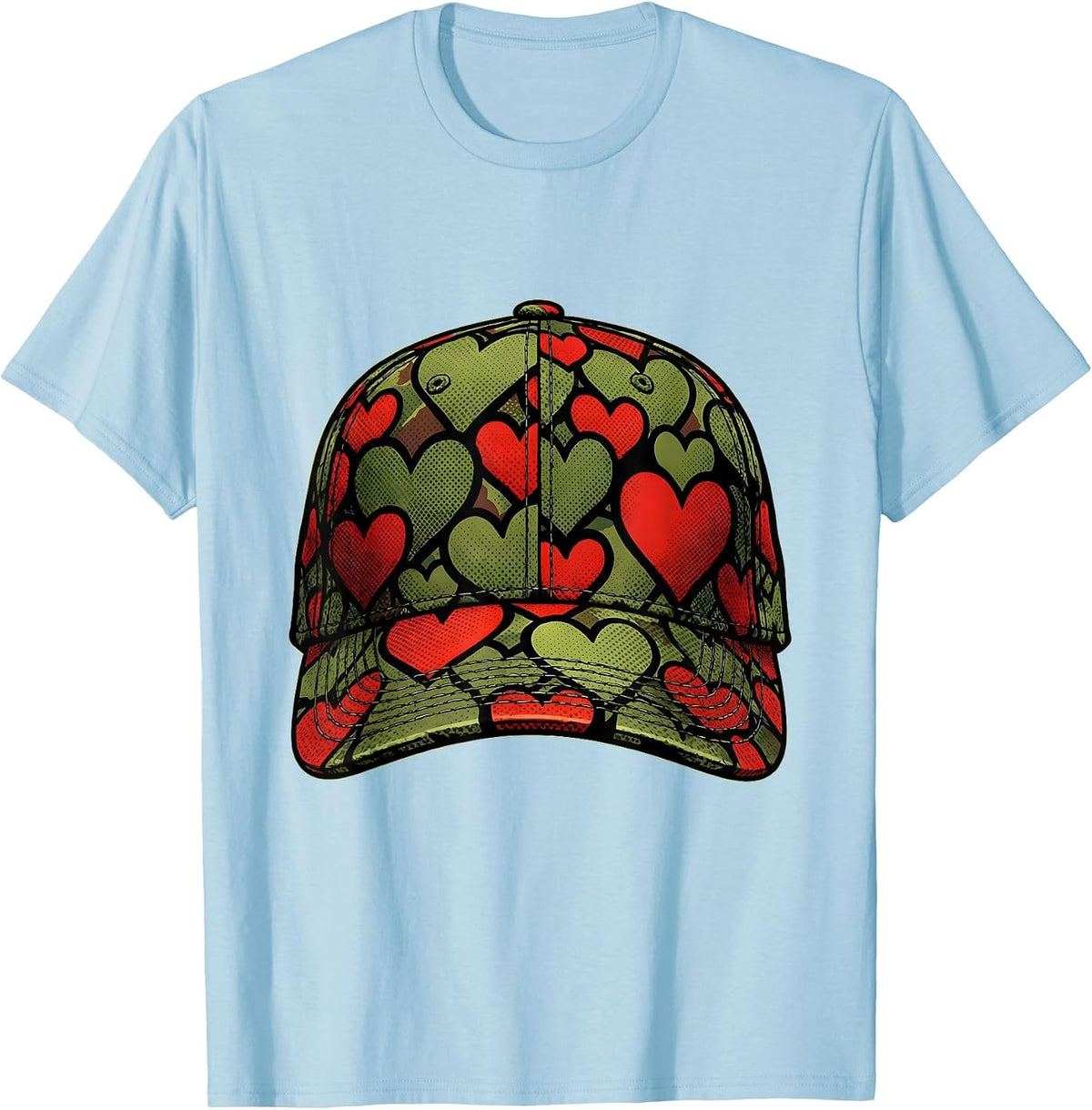Men's Deer Hunter Camo Hat With Hearts Hunting Gift T-Shirt - Baby Blue