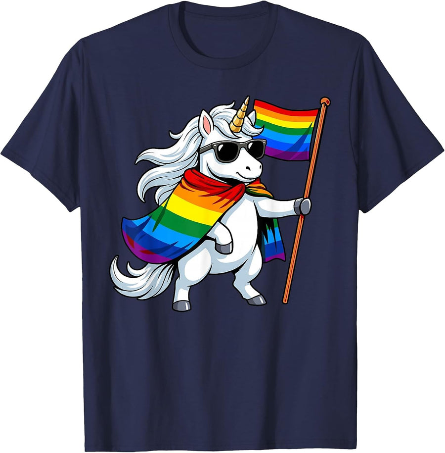 Unicorn LGBTQ Pride Month T-Shirt - Navy Blue