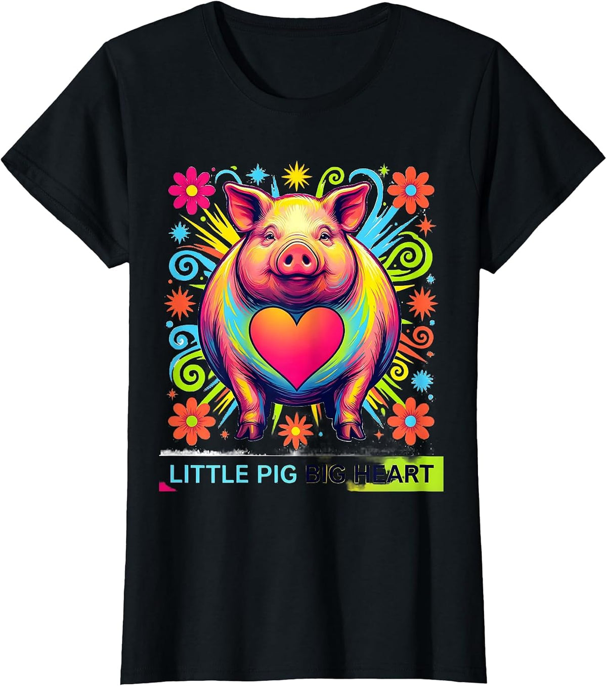 Little Pig Big Heart Cute Pig Lover Design T-Shirt - Black