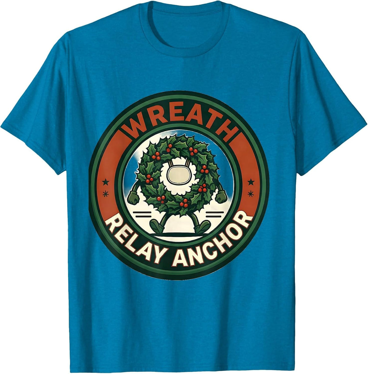 Wreath Relay Anchor Funny Christmas 5K Run Runner Squad T-Shirt - Sapphire Blue
