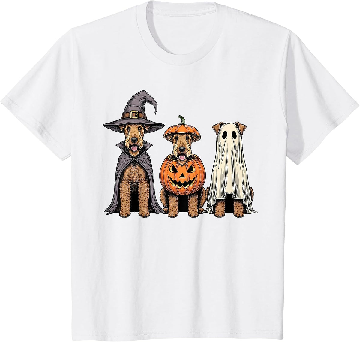 Spooky Ghost Airedale Terrier Pumpkin Halloween Dog Lover T-Shirt - White