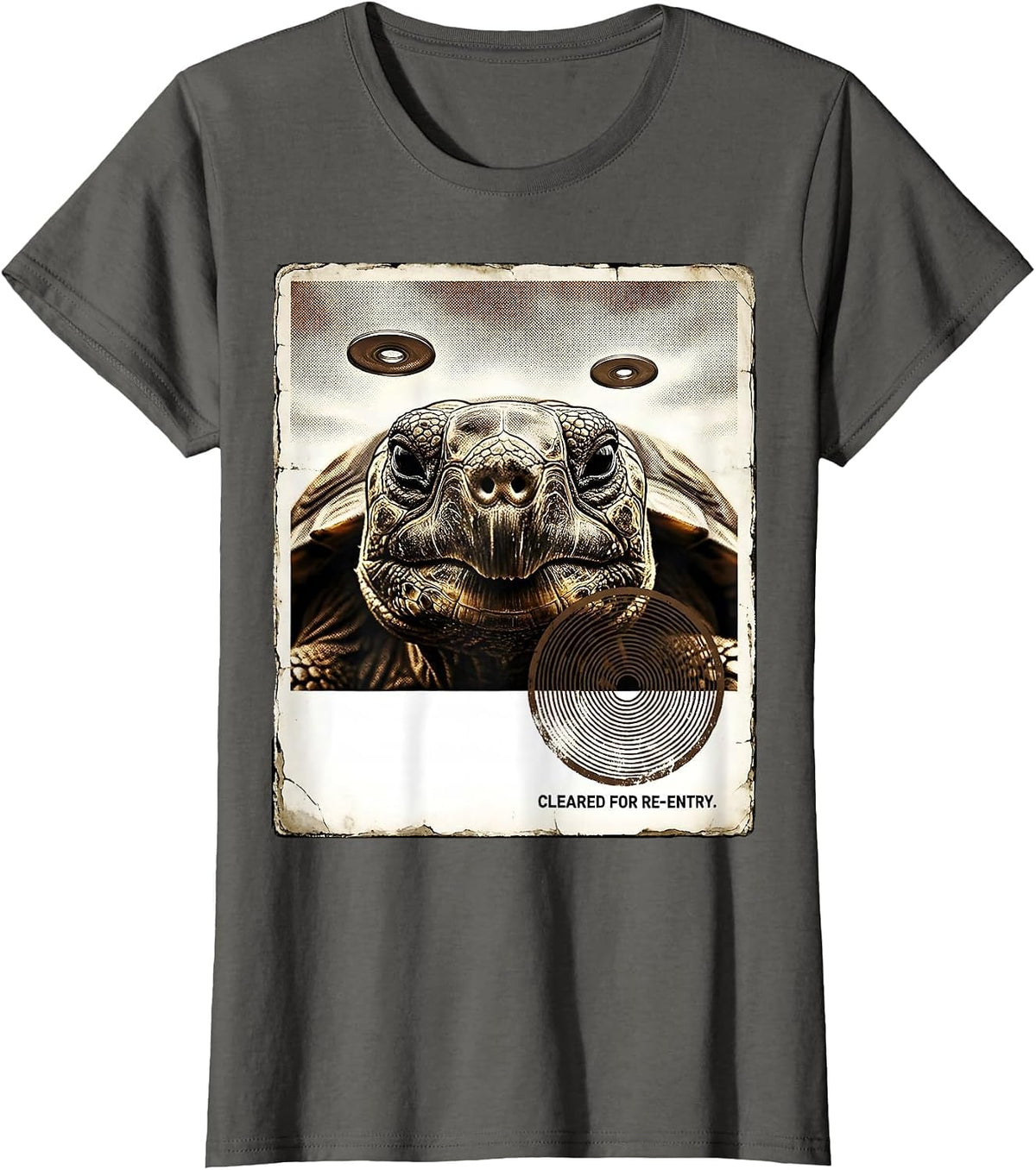 Women's Cleared For Re-Entry Funny Pet UFO Selfie Vintage Graphic T-Shirt - Asphalt Grey