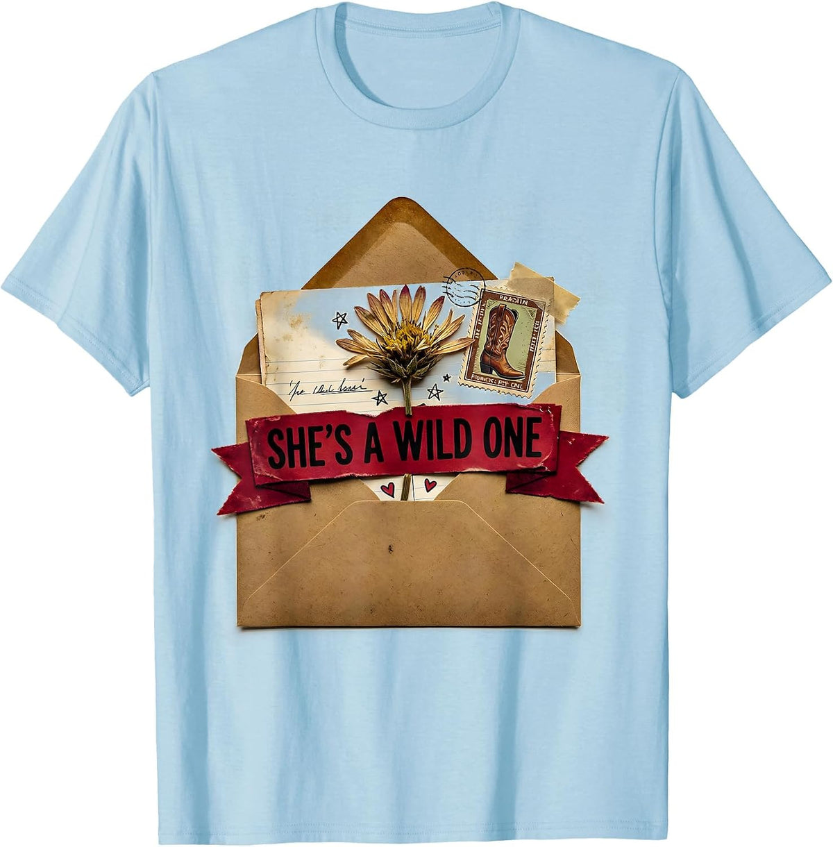 She's A Wild One Western Graphic Design T-Shirt - Baby Blue