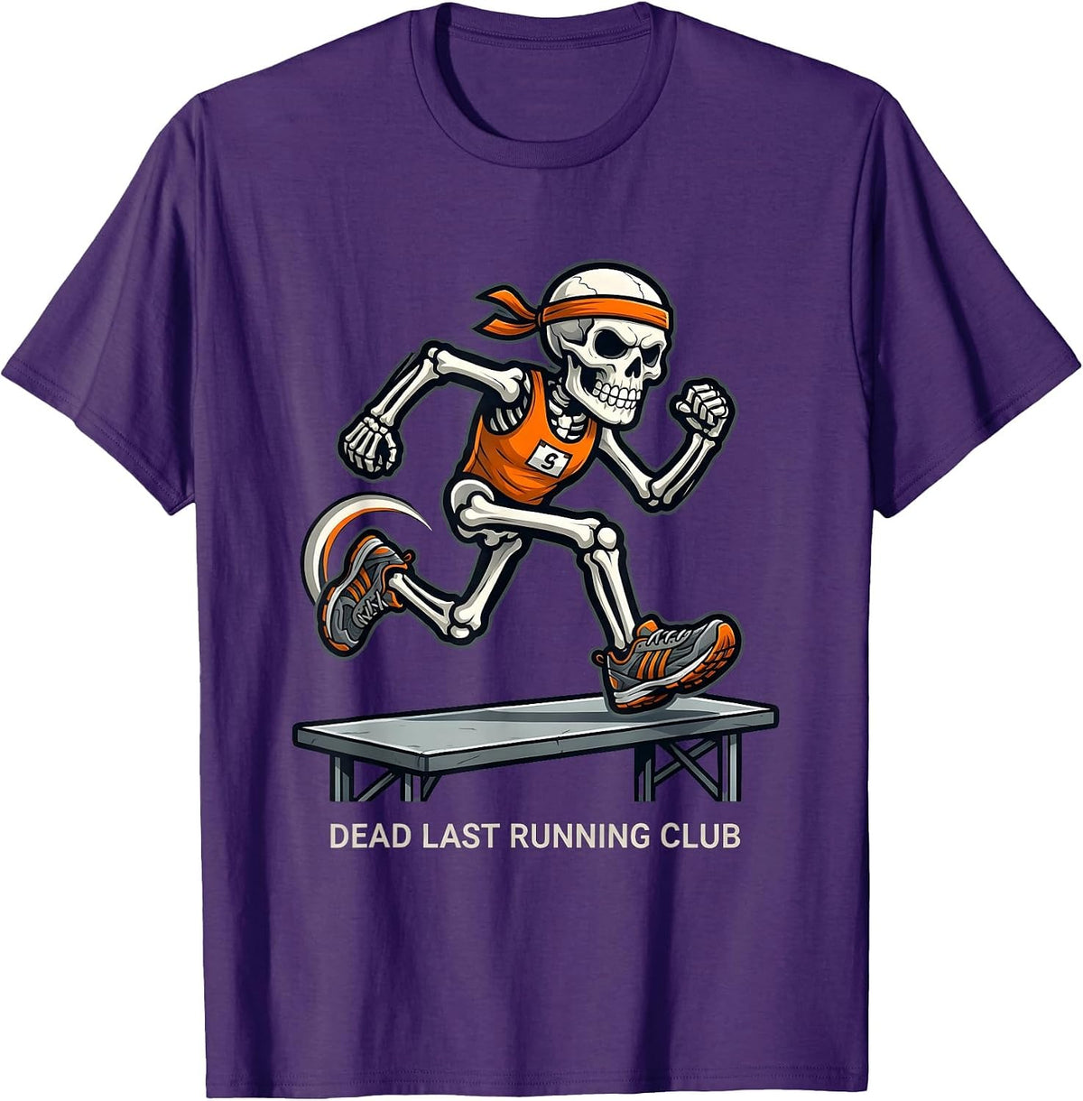 Men's Dead Last Running Club Funny Halloween Skeleton Runner T-Shirt - Purple