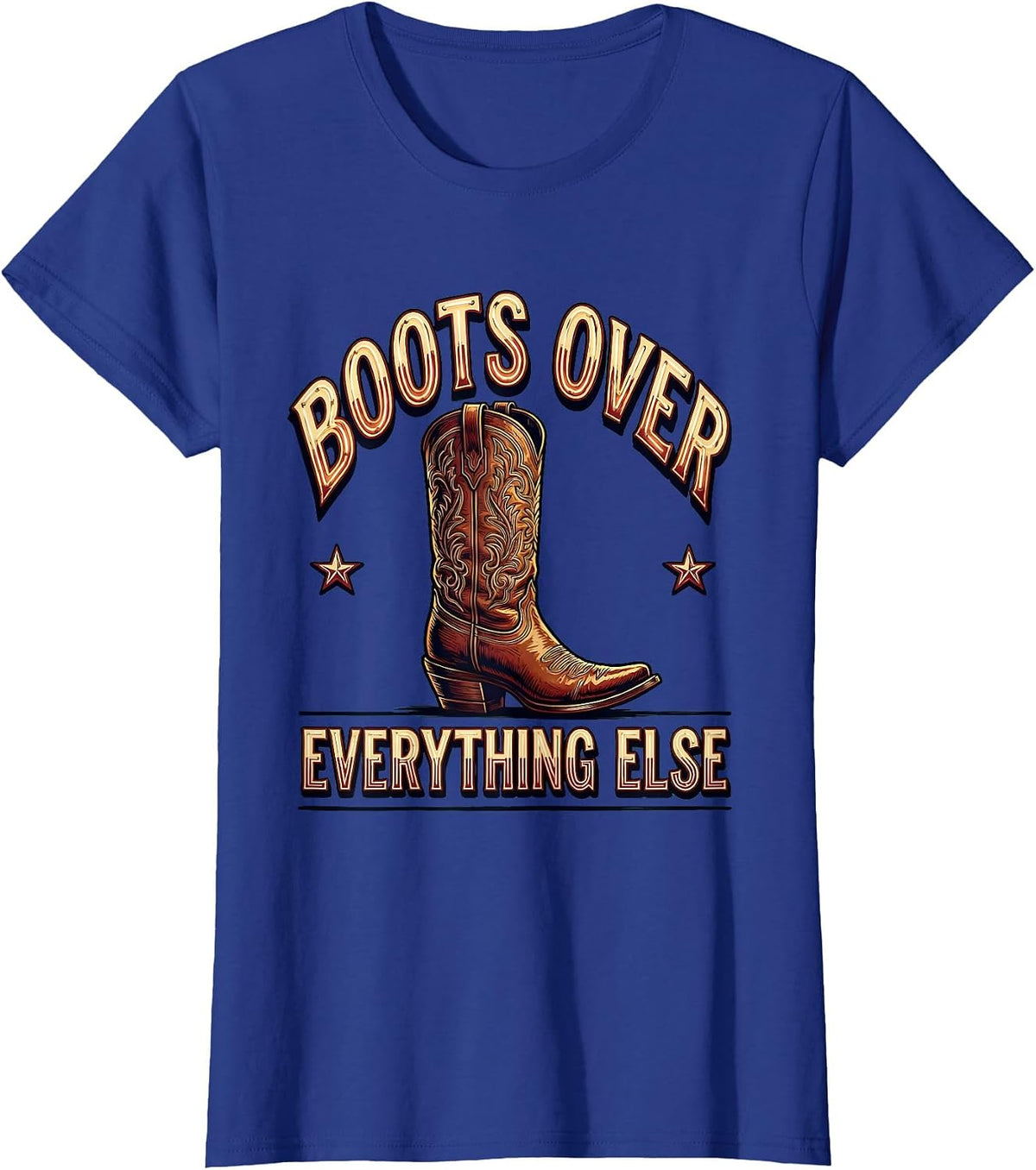 Women's Boots Over Everything Western Design T-Shirt - Royal Blue