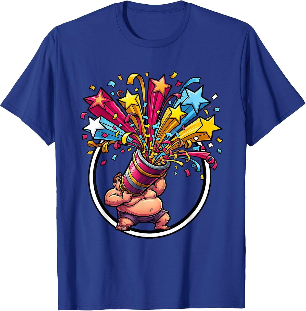 Confetti Cannon Burst Celebration Graphic Tee T-Shirt - Royal Blue