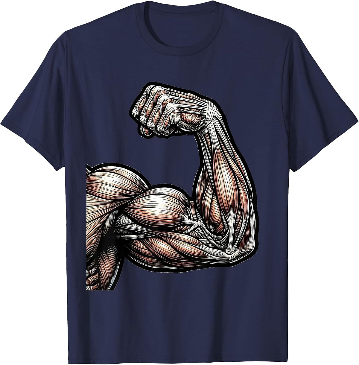 Physical Therapy Strong Arm Muscle Anatomy Art T-Shirt - Navy Blue