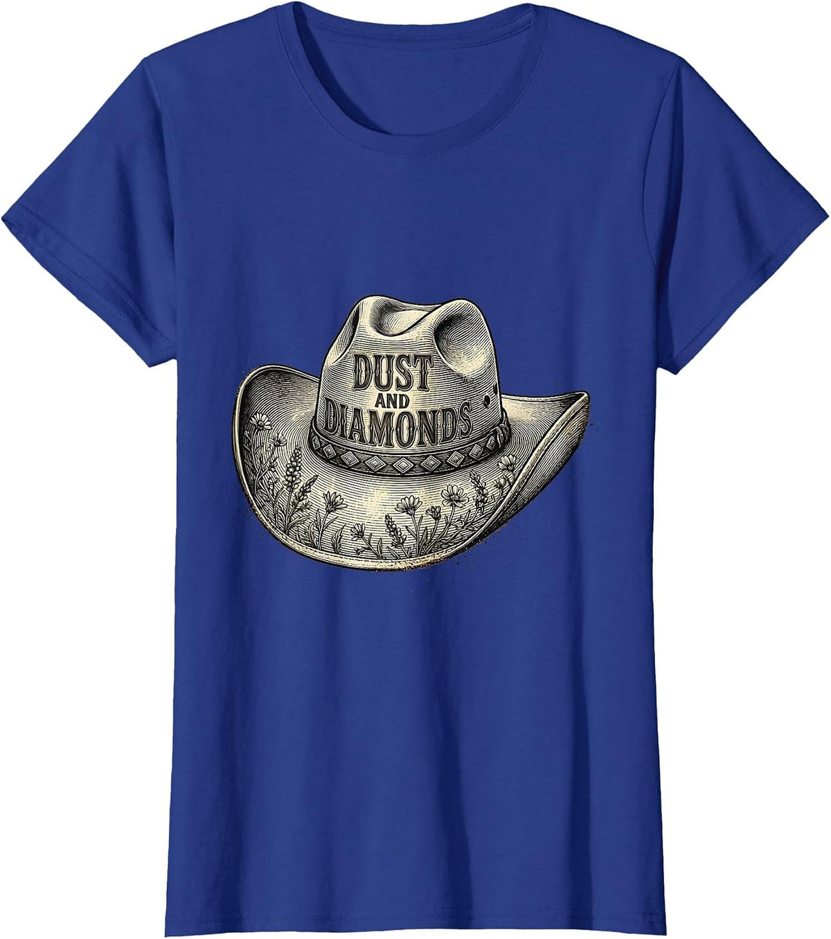 Women's Dust and Diamonds Cowgirl Western Design T-Shirt - Royal Blue