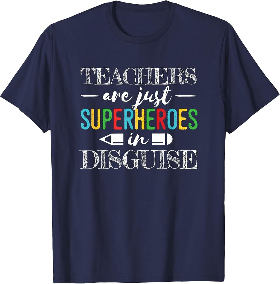 Teachers are Superheroes in Disguise Elementary School Shirt T-Shirt - Navy Blue