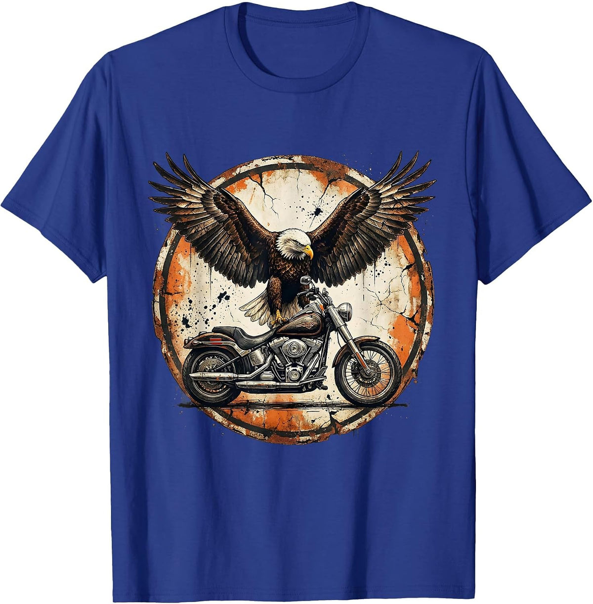 Eagle Wings Chrome Motorcycle Biker Graphic T-Shirt - Royal Blue