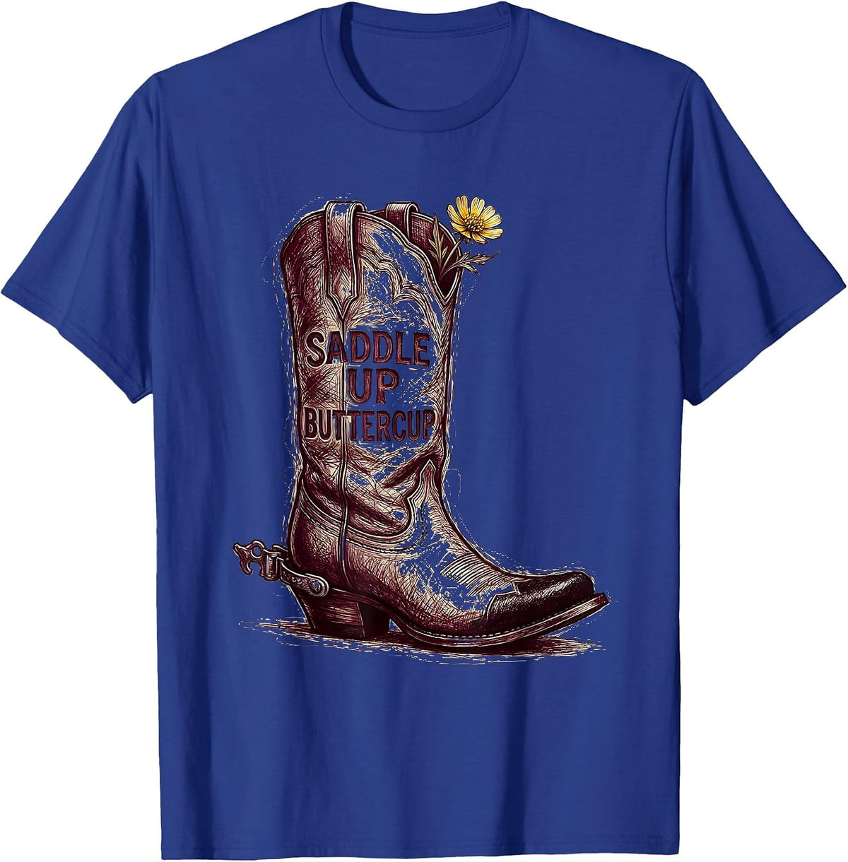 Men's Saddle Up Buttercup Cowgirl Western Design T-Shirt - Royal Blue
