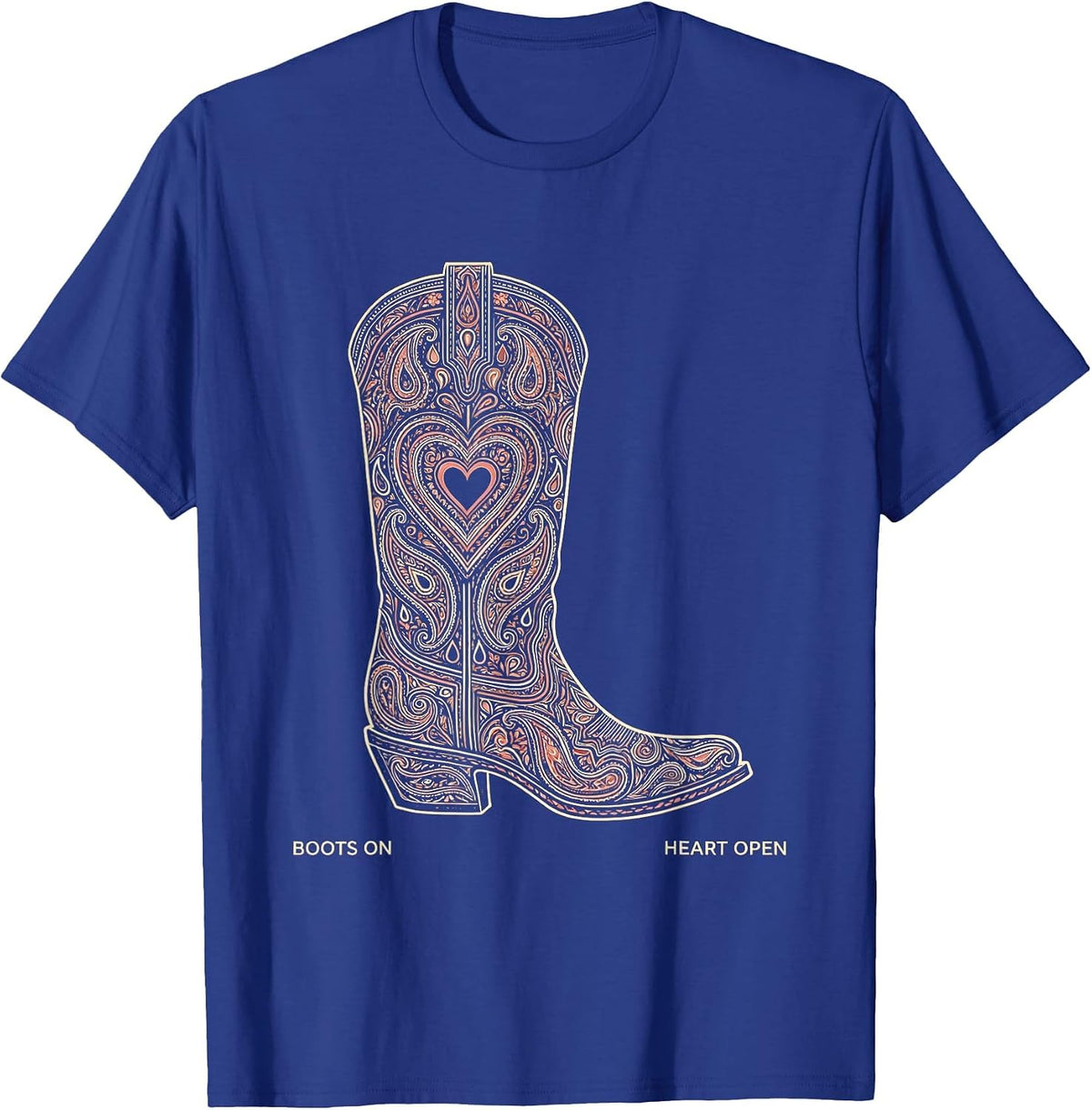 Men's Boots On Heart Open Girls Western Design T-Shirt - Royal Blue