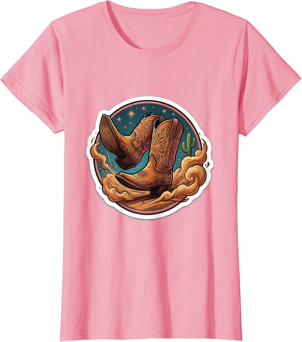 Women's Cowgirl Boots Kicking Up Dust Graphic Design T-Shirt - Pink