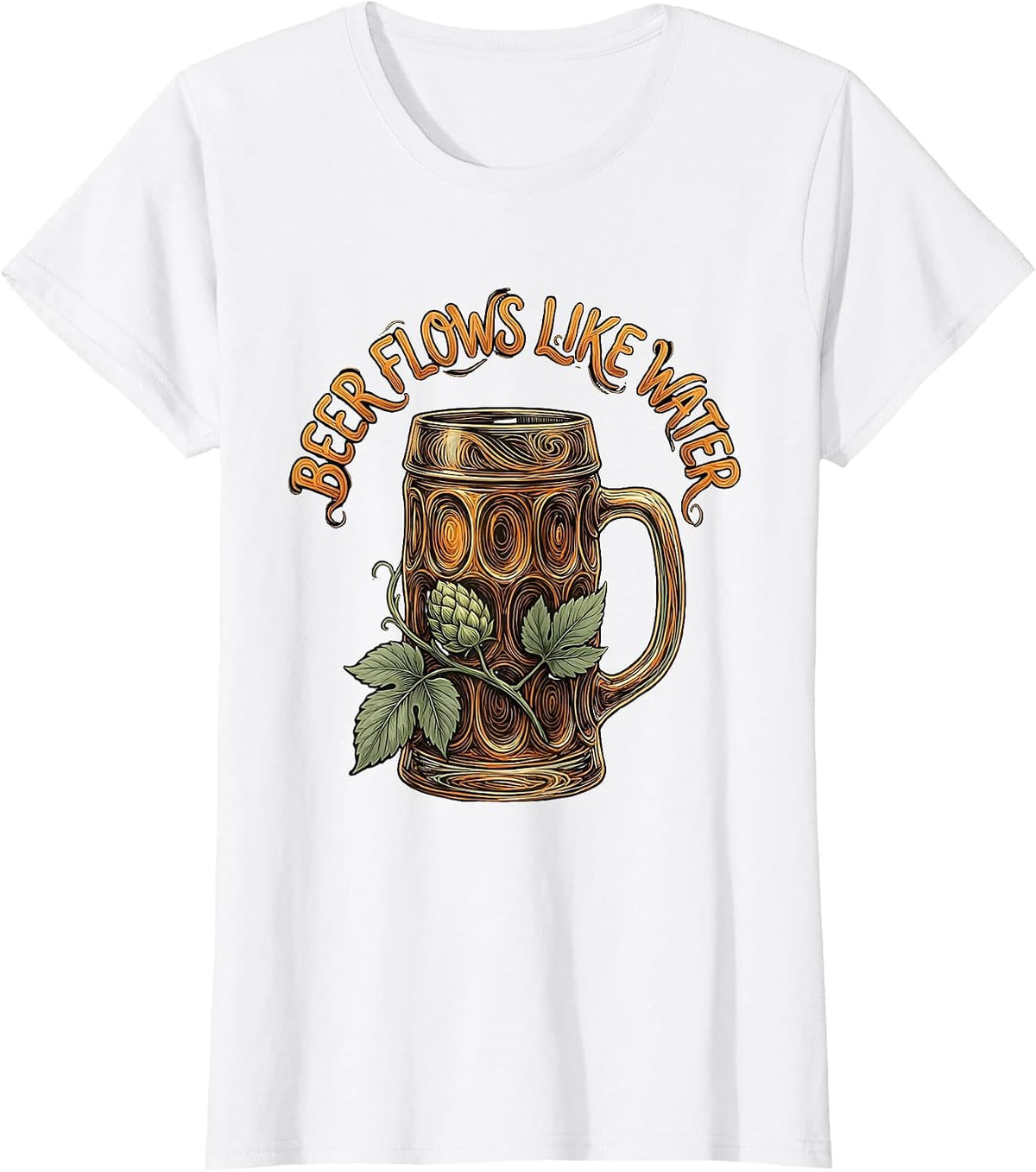 Beer Flows Like Water Oktoberfest Design T-Shirt - White
