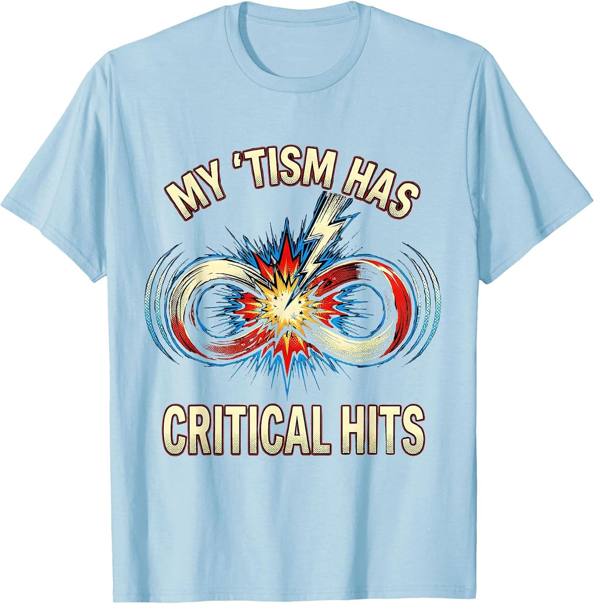 Men's My 'Tism Has Critical Hits Comic Book Autistic ADHD Meme T-Shirt - Baby Blue