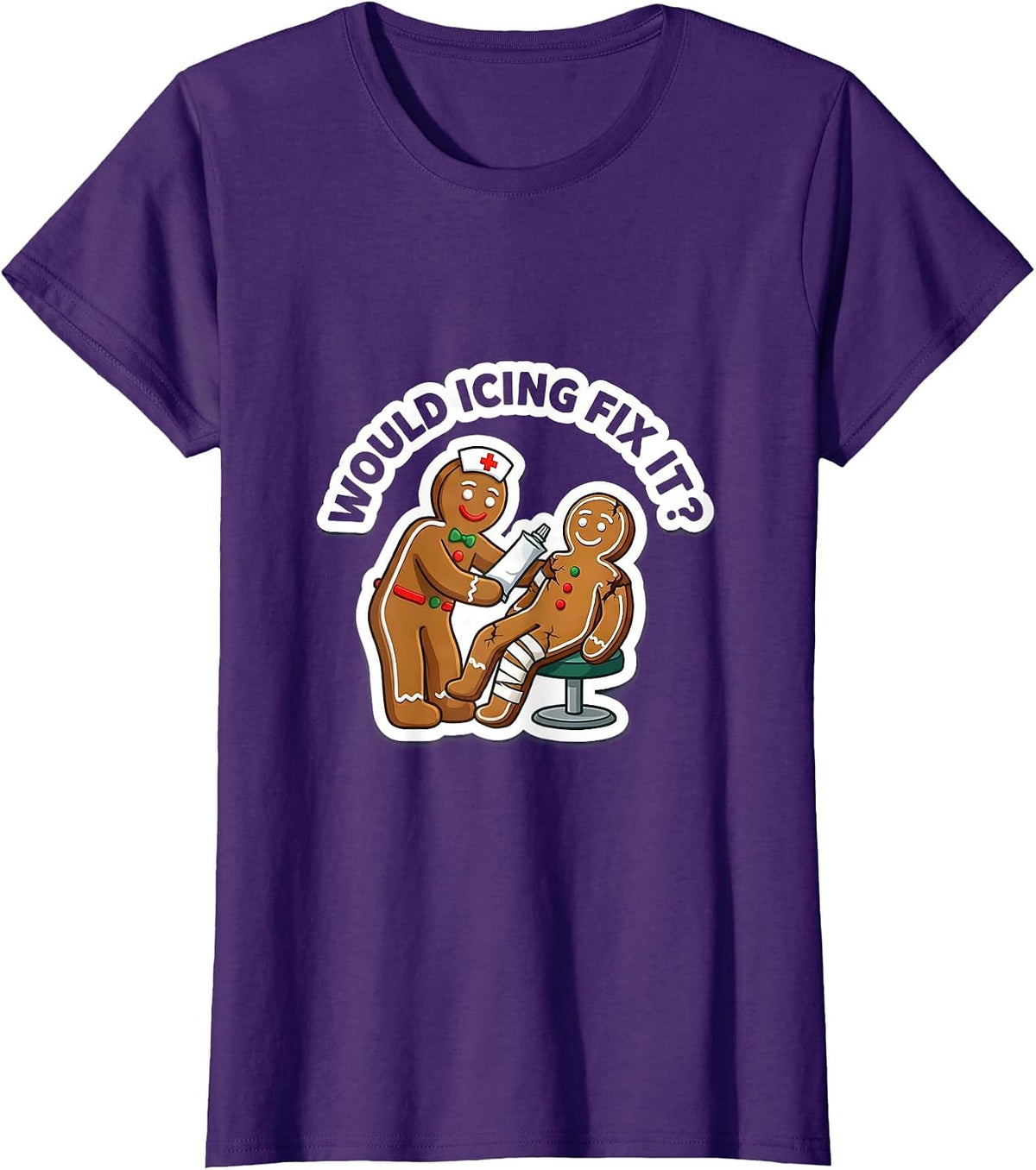 Women's Would Icing Fix It Funny Christmas Nurse Gingerbread Humor T-Shirt - Purple