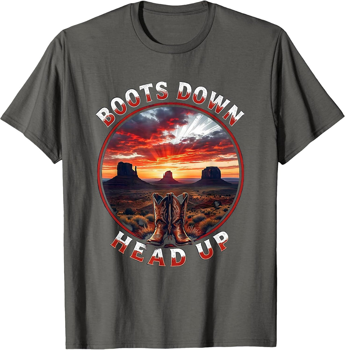 Boots Down Head Up Cowgirl Western Design T-Shirt - Asphalt Grey