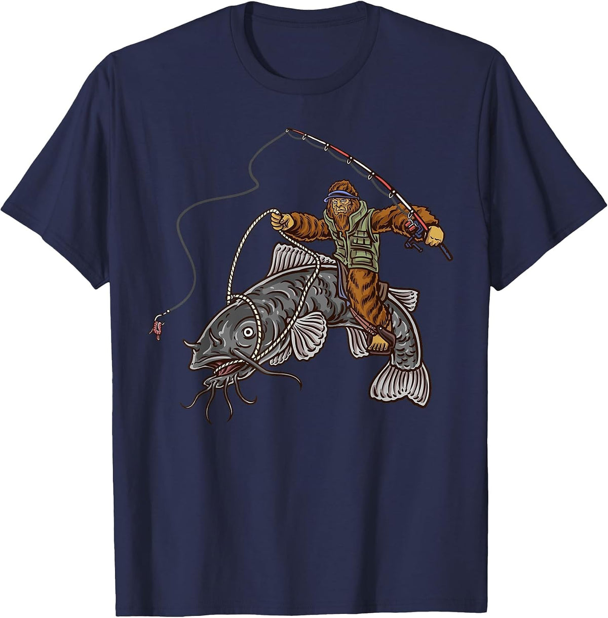 Catfishing Bigfoot Hunting Catfishermen T-Shirt - Navy Blue
