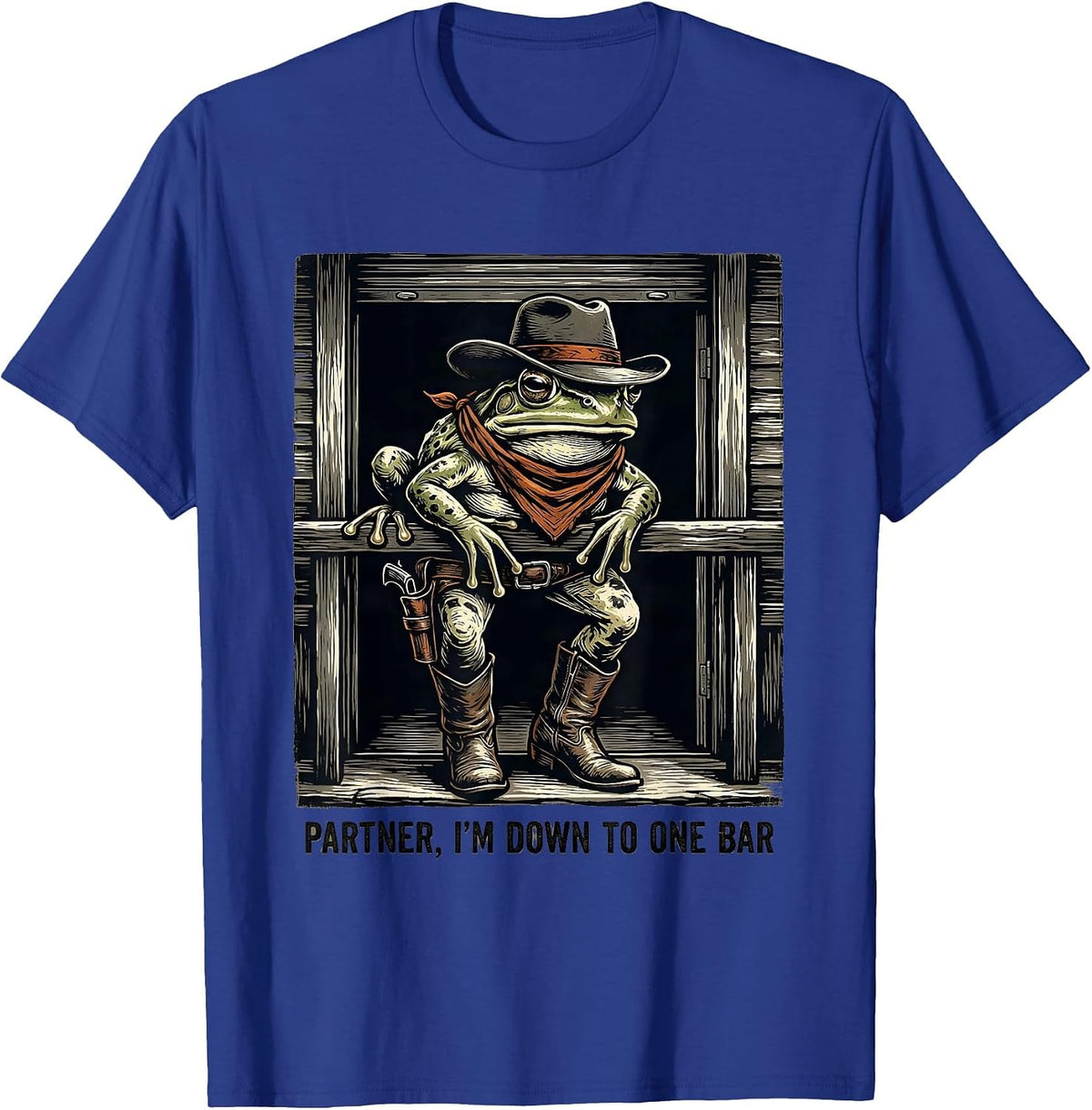 Men's Partner I'm Down To One Bar Funny Cowboy Frog Meme T-Shirt - Royal Blue