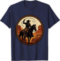 Cowgirl Shadow Canyon Wall Western Graphic T-Shirt - Navy Blue