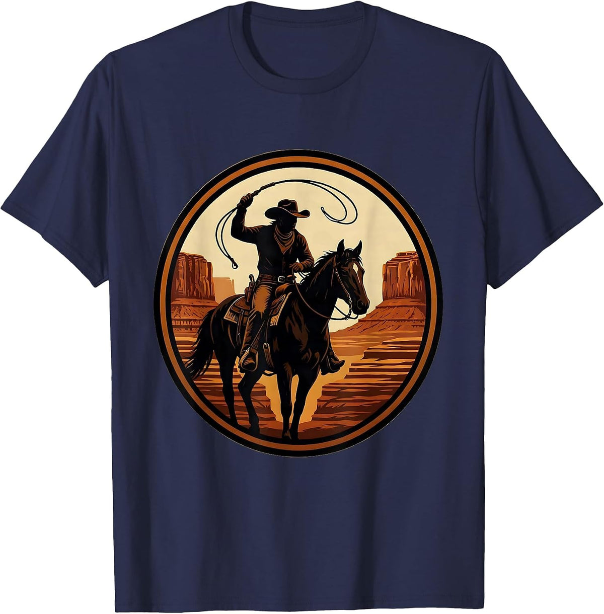 Cowgirl Shadow Canyon Wall Western Graphic T-Shirt - Navy Blue