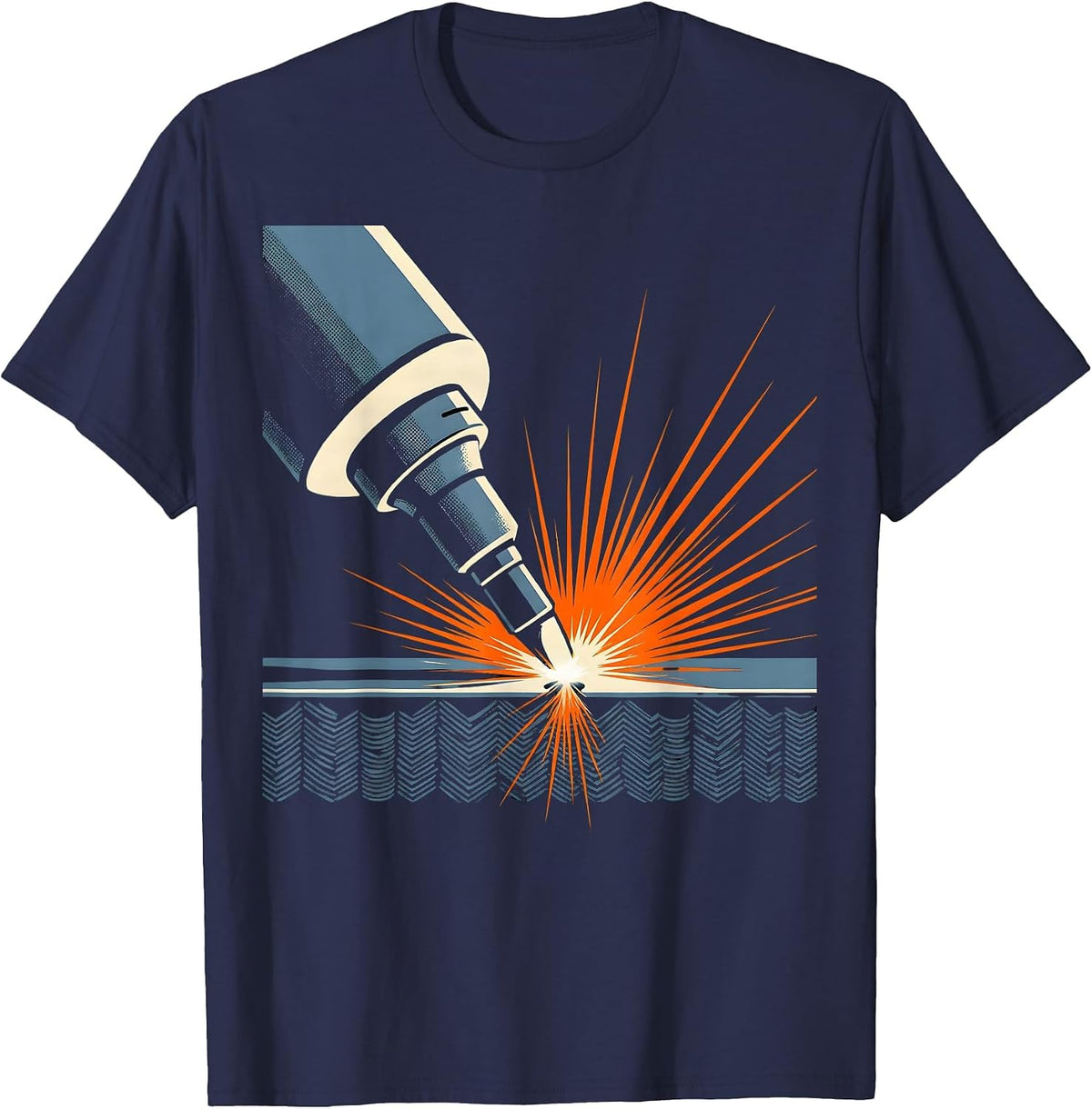 Men's Oversized MIG Welding Gun Blue Collar Humor Metal Worker T-Shirt - Navy Blue