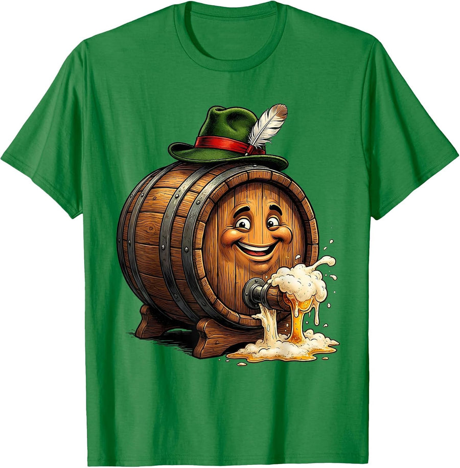 Men's Oktoberfest Barrel in Bavarian Hat Graphic T-Shirt - Kelly Green