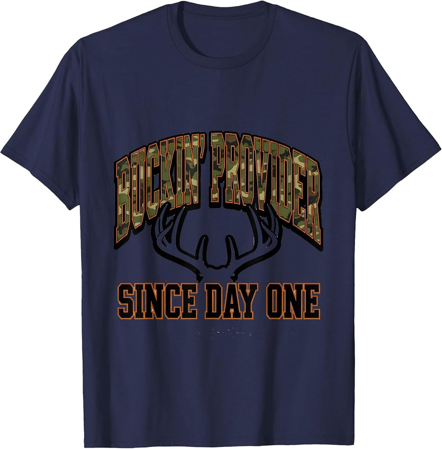 Buckin' Provider Since Day One Sports Camo Dad Deer Hunting T-Shirt - Navy Blue