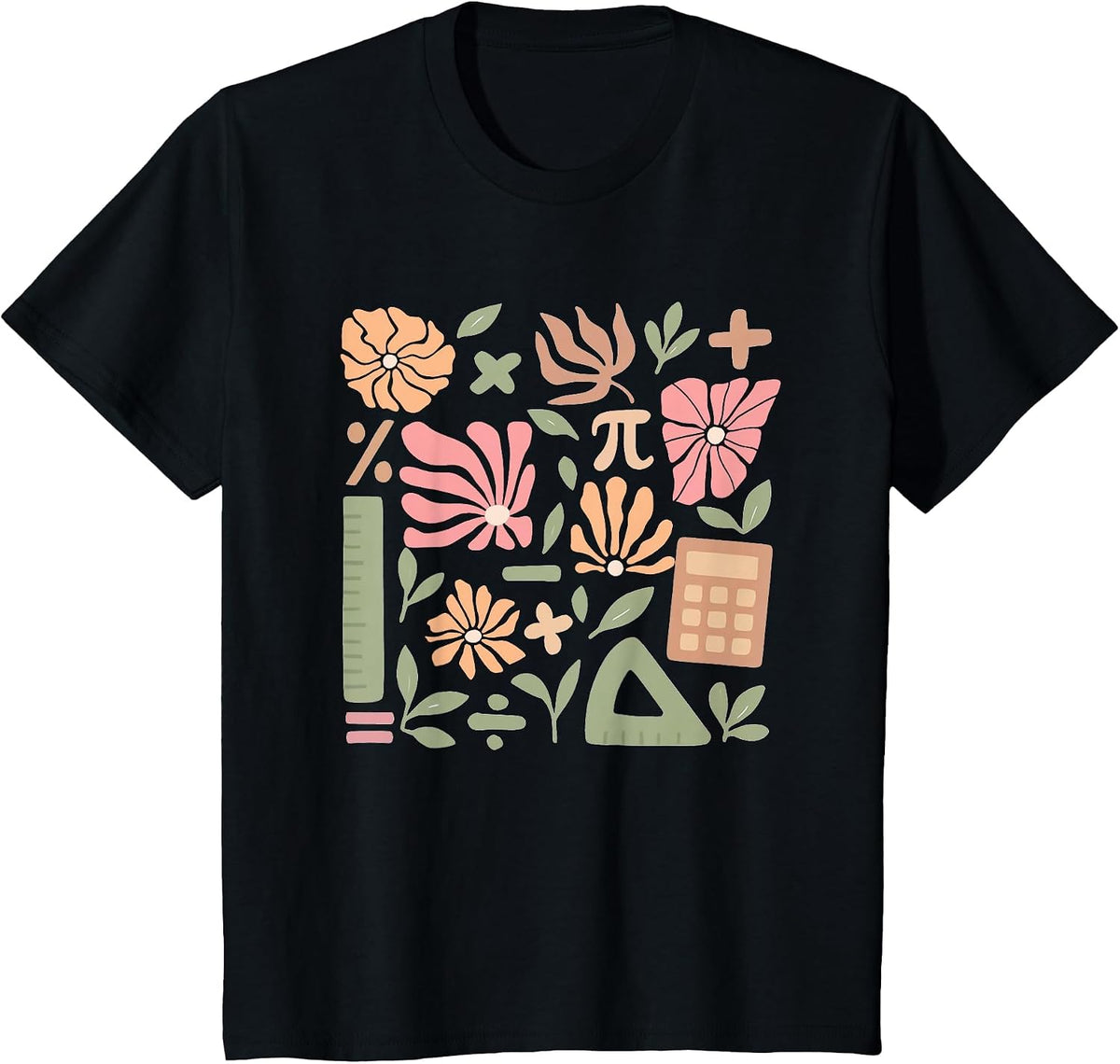 Math Teacher Boho Flowers Elementary Teacher Back to School T-Shirt - Black