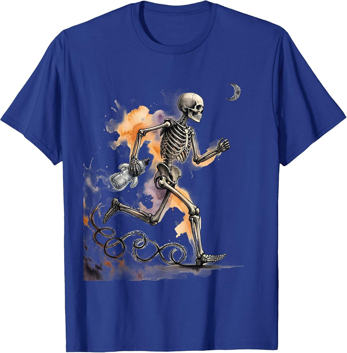 Skeleton Runner Watercolor Halloween 5K Fun Run T-Shirt - Royal Blue
