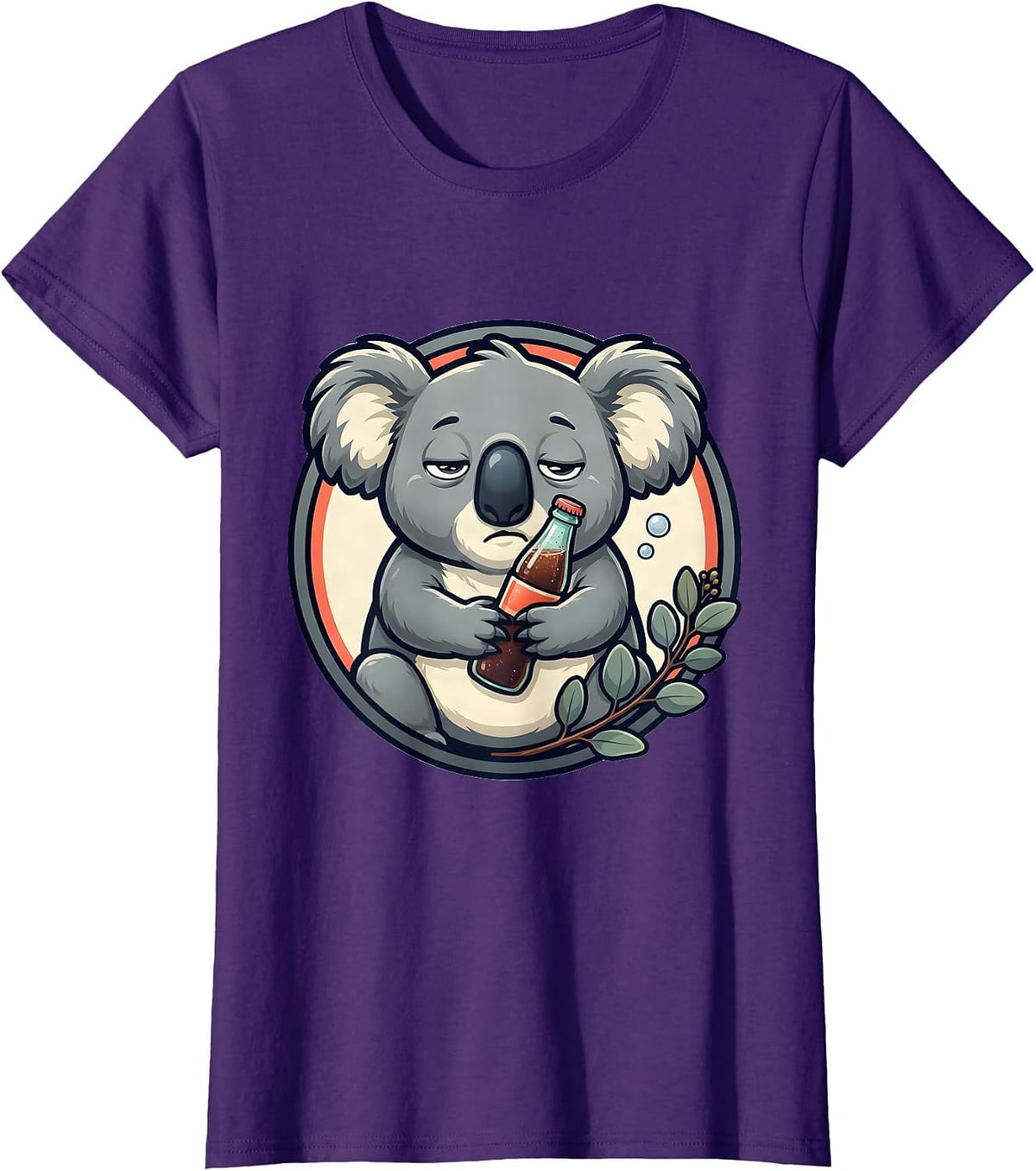Women's Sleepy Koala Cartoon Cute Animal Lover Humor T-Shirt - Purple