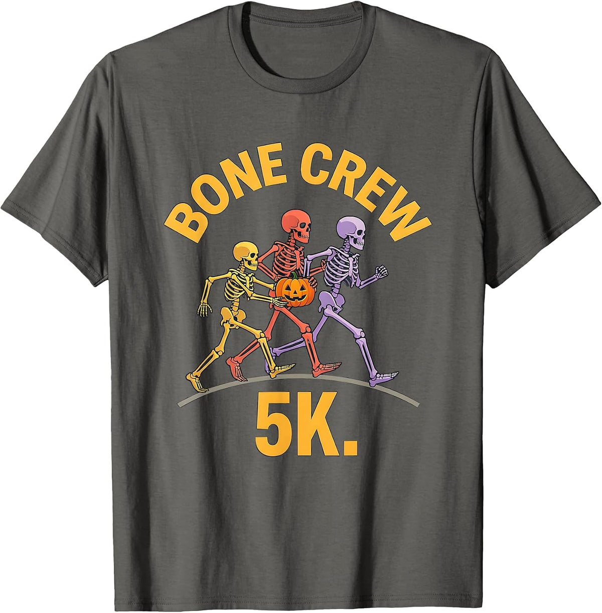 Bone Crew 5K Funny Skeleton Halloween 5K Run Matching T-Shirt - Asphalt Grey