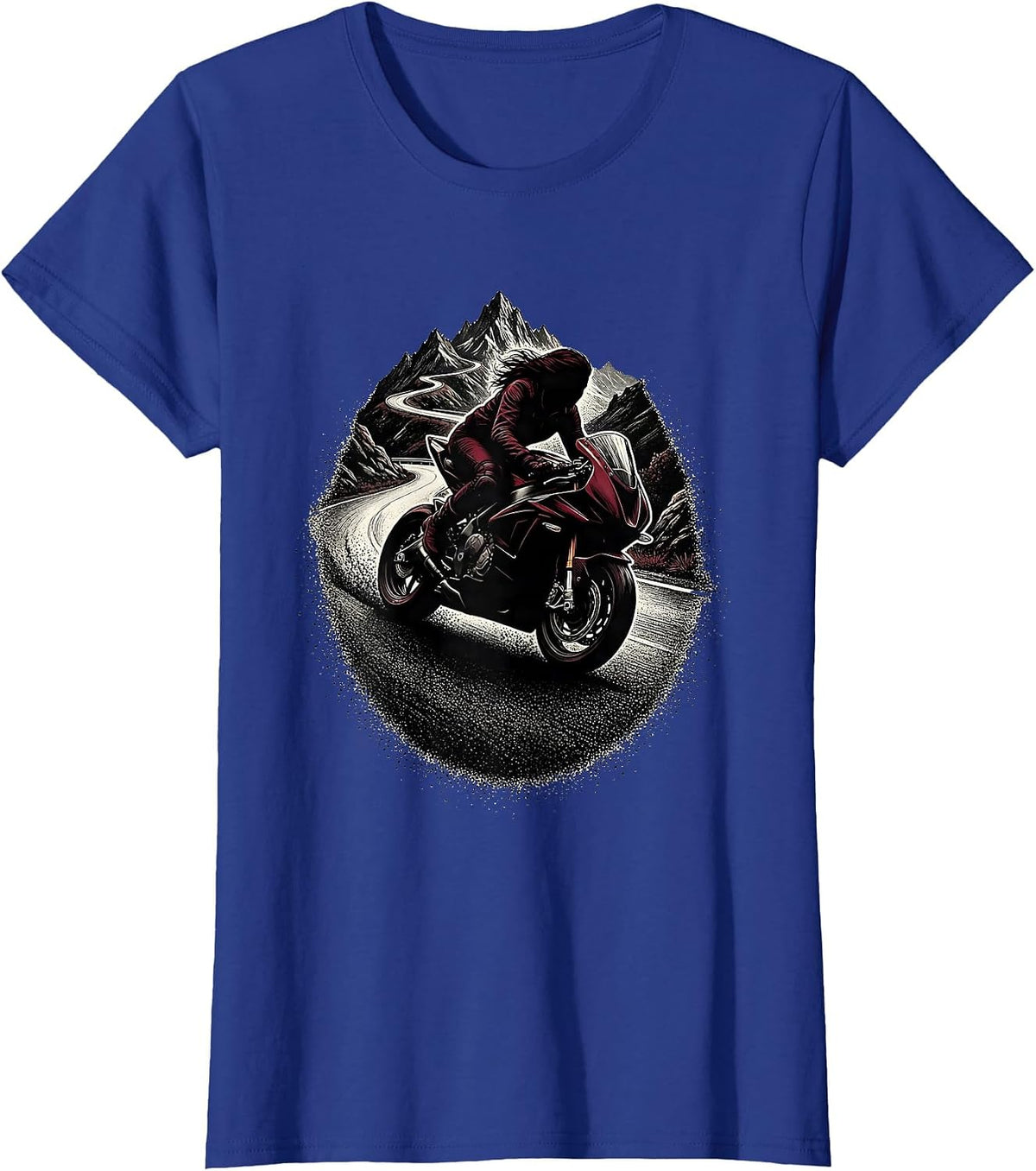 Women's Biker Leaning Into Mountain Road Curve Graphic T-Shirt - Royal Blue