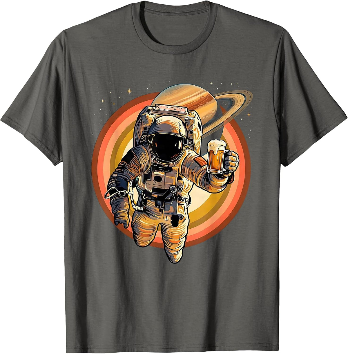 Astronaut Floating in Space with Pint Glass T-Shirt - Asphalt Grey
