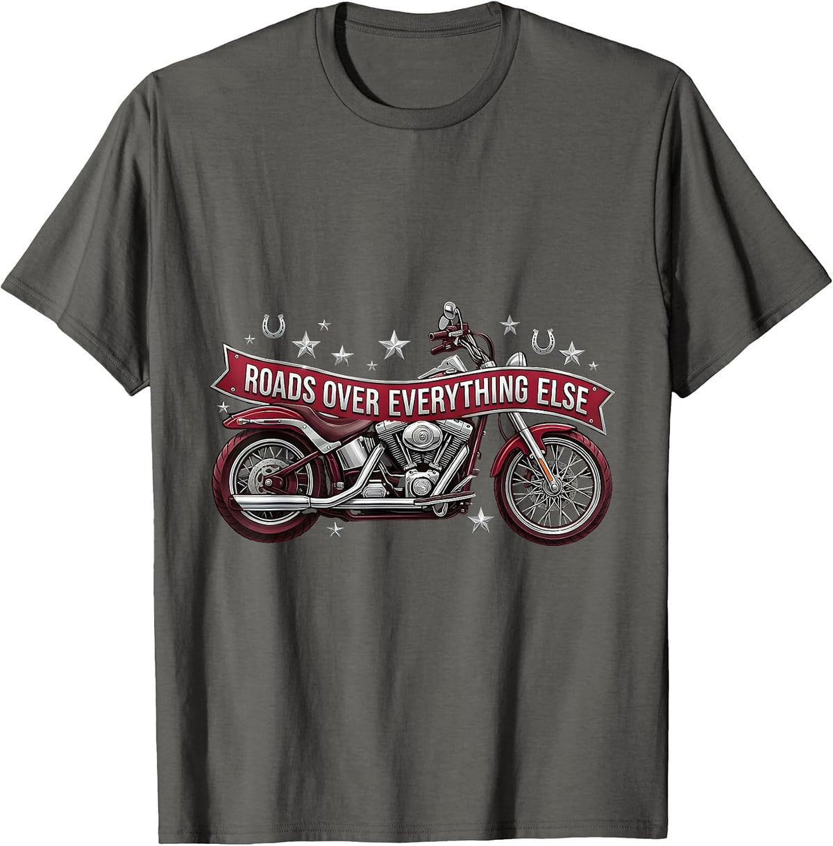Roads Over Everything Motorcycle Rider Design T-Shirt - Asphalt Grey